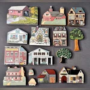 Vintage Wooden Village Buildings Lot   Brandywine Amish Farm Barn Town Decor